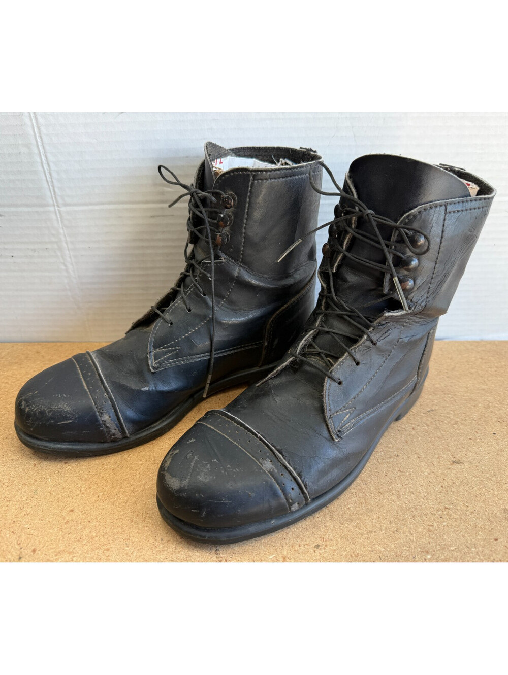 VTG Women's Sz 6.5 Black Military Leather Boots Combat